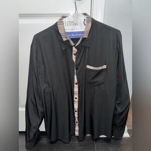 Black Button-Up Shirt with Beige Trim